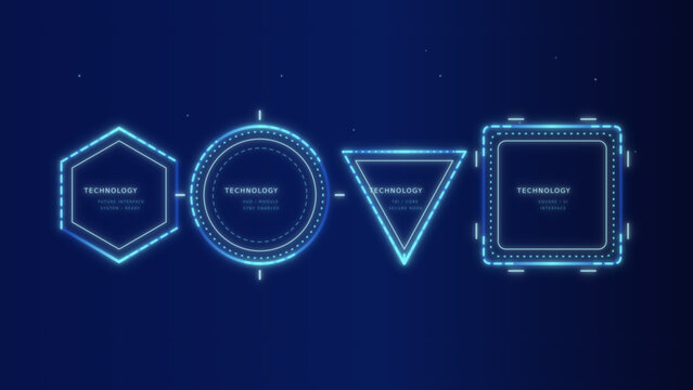 neon shapes vector illustration with glowing blue lines on dark background flat design