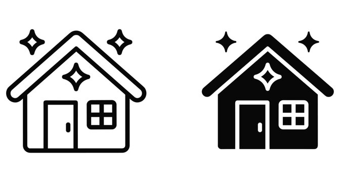 Clean house icon set showing sparkling residential home for domestic cleaning services real estate property maintenance and hygiene symbol