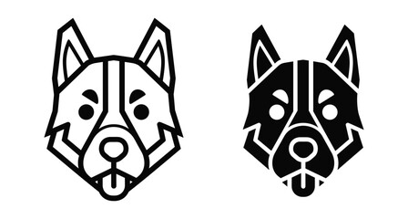 Fototapeta premium Siberian husky dog head icon set with geometric line art and solid silhouette style for pet logo design and branding