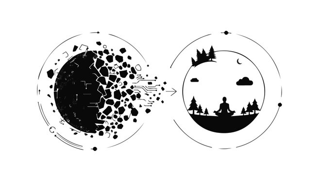 split design moon phases silhouette night sky