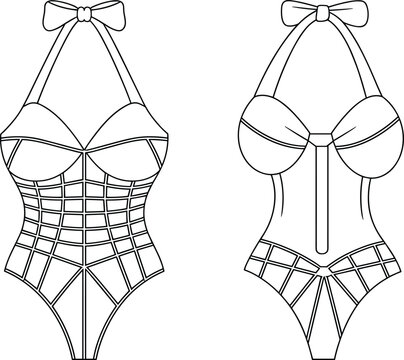Fashion Design Illustrations of a Halter Neck One-Piece Swimsuit vector untitled