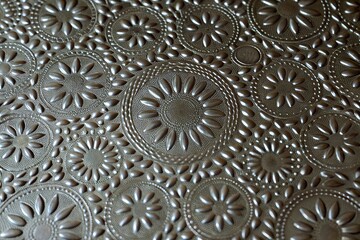 Fototapeta premium natural silver embossed floral medallion pattern texture background