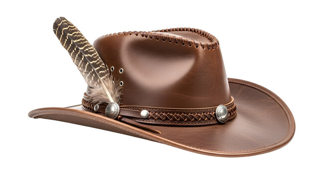 Classic brown cowboy hat with a wide brim and decorative band