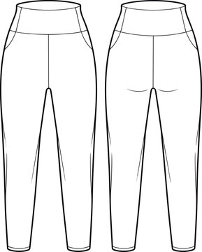 Front and Back View Line Drawings of Women's Cropped Pants trousers leggings