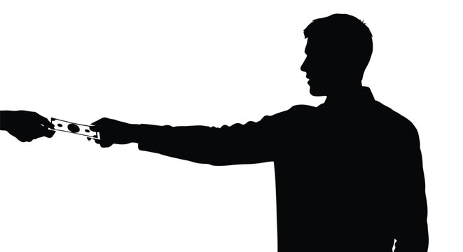 Silhouette of a man holding a gun in a threatening position with his arm extended fully