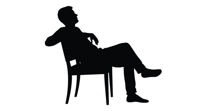 Silhouette of a man sitting casually in a chair with one leg crossed over the other