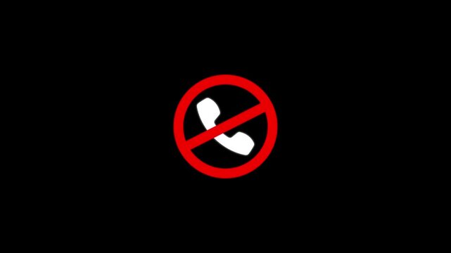 No phone call sign animation: prohibited communication symbol for business, privacy, and digital etiquette concepts