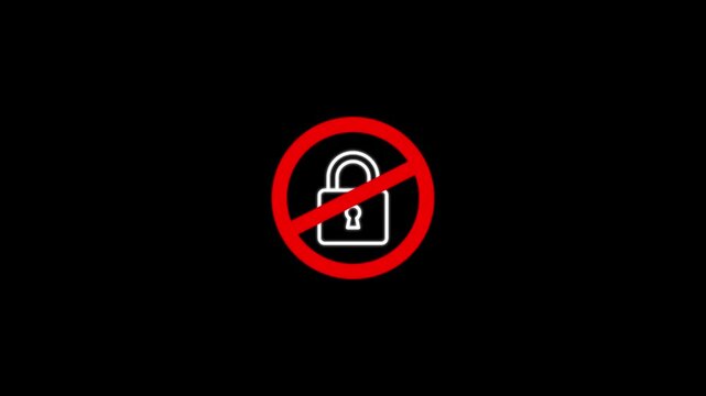 No access sign with padlock animation, prohibited entry symbol for cybersecurity and data privacy concepts
