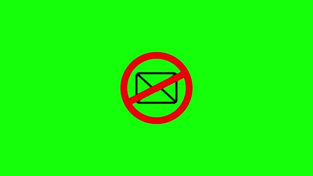 No email symbol animation on green screen, prohibited message sign for digital communication and spam blocking concepts