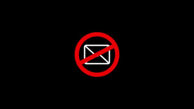 No email symbol animation, forbidden communication digital spam block sign, prohibited message warning