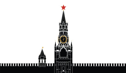 Fototapeta premium A striking depiction of the spired moscow kremlin against a stark white backdrop showcasing its iconic architecture as a silhouette high quality professional detailed