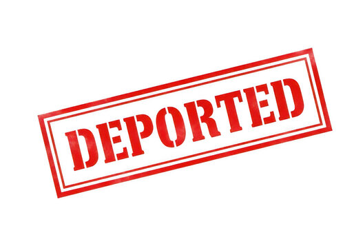 Red rubber stamp with the word DEPORTED in a rectangular frame