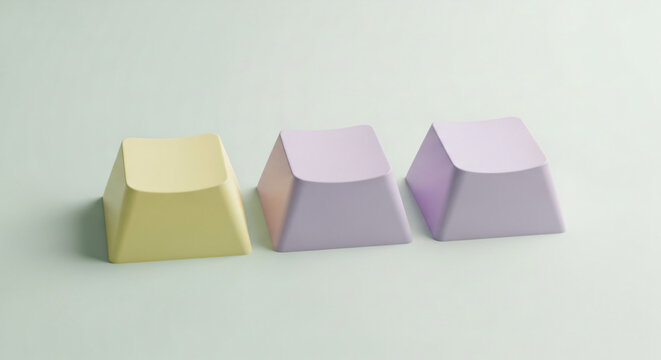 Three Pastel Mechanical Keyboard Keycaps In Row Minimalist Setup