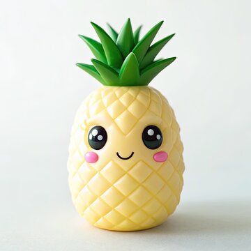 Adorable toy pineapple with a smiling face and rosy cheeks