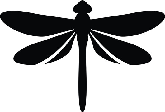 Black silhouette of a dragonfly on a white background