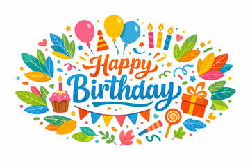 Obraz premium Jubilant Anniversary Typography Burst Surrounded by Ascending Balloons, Wrapped Presents, Frosted Mini Cakes, Flickering Candles, and Swirling Ribbon Streamers in an Exuberant Rainbow Palette Greeting