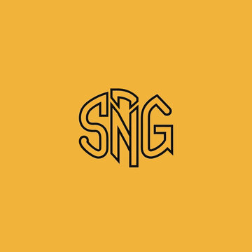 Monogram SNG stylized in black outline on yellow background.