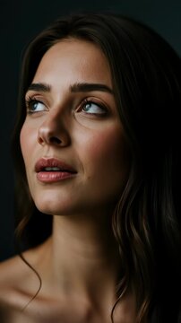 Close-up Portrait of a Beautiful Woman with Expressive Eyes.