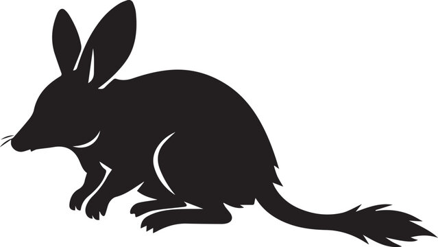 Black silhouette vector of a bilby with graphic design long ears marsupial silhouette illustration wildlife australia isolated minimalist stylized creative