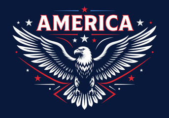 Fototapeta premium Majestic Eagle with Spread Wings and Artistic Stripes on Dark Blue Background Vector - America 250th anniversary 