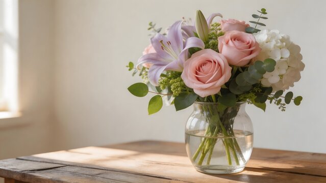 Flower arrangement in glass vase
