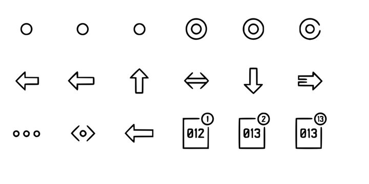 Pagination and Dot Indicator Vector Icon Set Minimalist Line Art 16 Grid