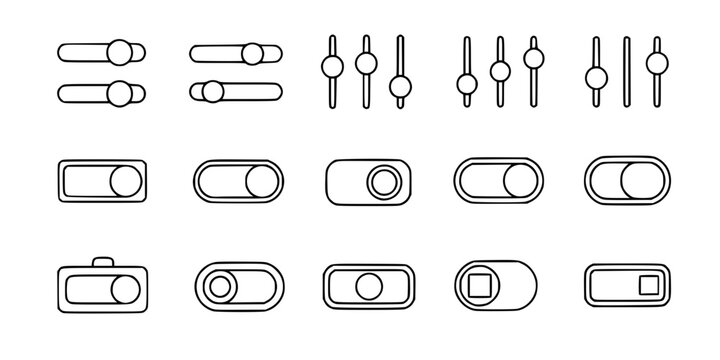 Slider Switch and Toggle Vector Icon Set Minimalist Line Art 9 Grid