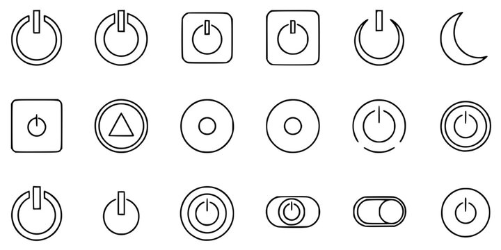 Power Button and Standby Switch Vector Icon Set Minimalist Line Art 16 Grid
