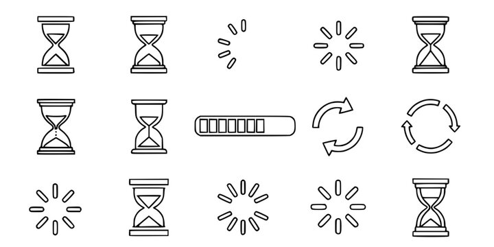 Hourglass and Loading State Vector Icon Set Minimalist Line Art 9 Grid