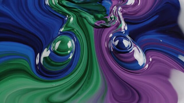 Colorful paint mixing, swirling, and blending to create abstract art.