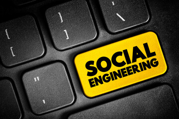 Obraz premium Social Engineering - psychological manipulation of people into performing actions or divulging confidential information, text button on keyboard, concept background