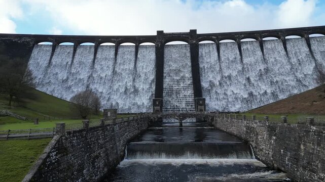 Claerwen Dam, Mid Wales &ndash; 4K Aerial Close‑Up Shot
