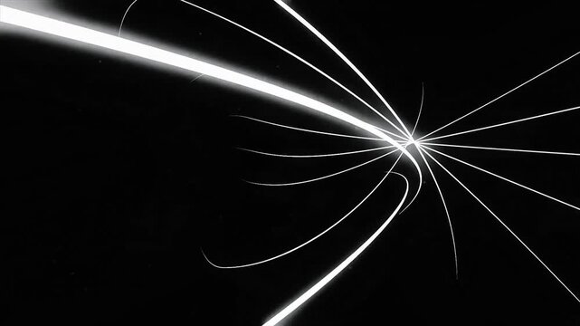 Abstract Minimalist White Kinetic Lines Moving on Black Background - Futuristic Data Flow Animation"