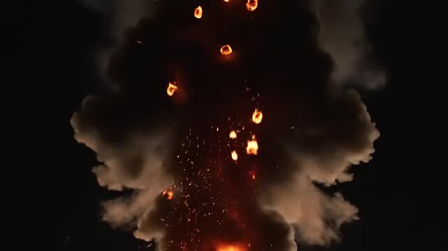 A dramatic eruption of molten lava and fiery explosions from a volcanic eruption