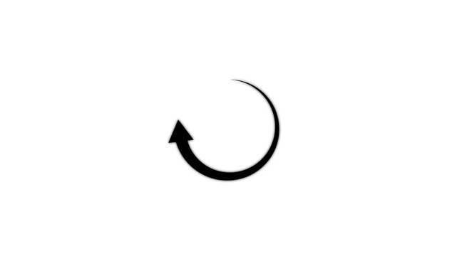 Minimalist circular loading spinner animation, black arrow rotating on white background, for web interface