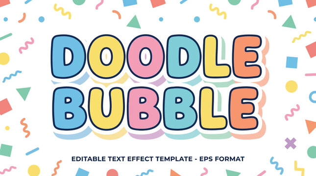 Cute Doodle Text Effect Editable Bubble Cartoon Typography Fun Playful Font Style Template