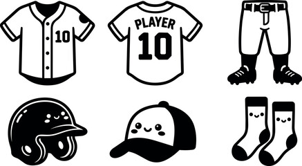 Fototapeta premium Black and white cute baseball jersey helmet cap and sport clothing vector art