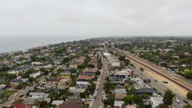 Aerial Drone View of Suburban Residential Neighborhood in Encinitas, California