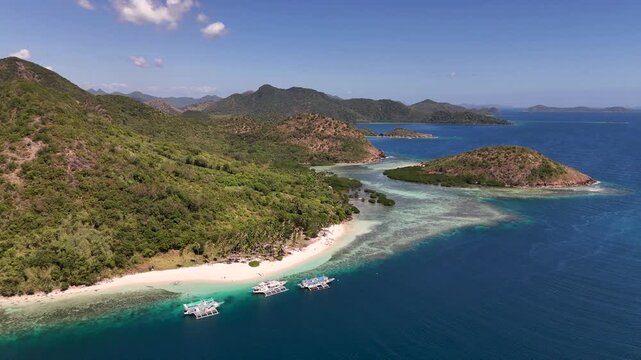 Drone aerial view of Araw beach near Coron in the Philippines