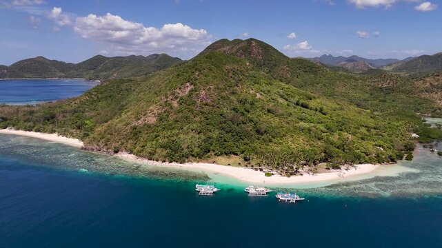 Drone aerial view of Araw beach near Coron in the Philippines