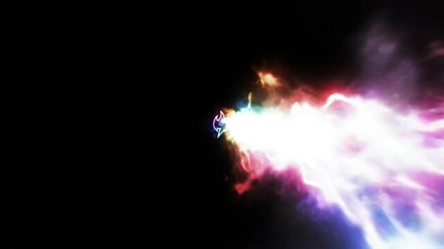 Energetic logo reveal with stylized flame effect for futuristic technology or magical themes against black background