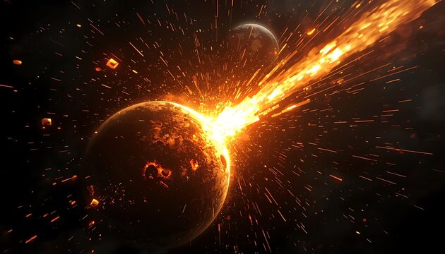 A catastrophic collision between two planets in a distant galaxy causing massive destruction