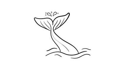 Minimalist Whale Tail Fluke Vector Icon, Hand-Drawn Black Line Illustration of a Whale Tail Emerging from Ocean Waves, Scalable SVG Graphic for Marine Life Design, Isolated on White Background. © Tisha