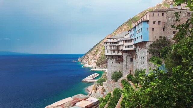 Breathtaking View of Saint Dionysiou Monastery Over the Aegean