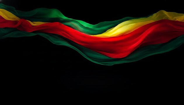 Juneteenth background with flowing red green and yellow fabric