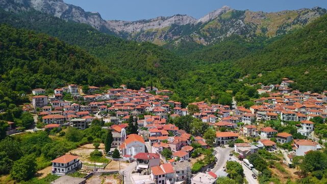 Aerial View of Potamia Village, Thassos, Greece