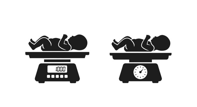 Baby weight scale icons black design showing infant measurement silhouette
