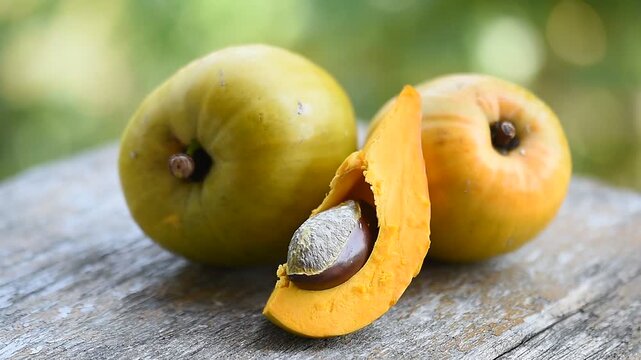 Canistel or Pouteria campechiana (Kunth) Baehni fruits on natural background.