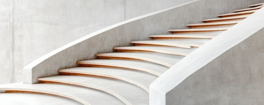 Elegant concrete spiral staircase, a minimalist architectural ascent with fluid curves and warm step details, captured with soft light from a low angle. ,architecture ,design