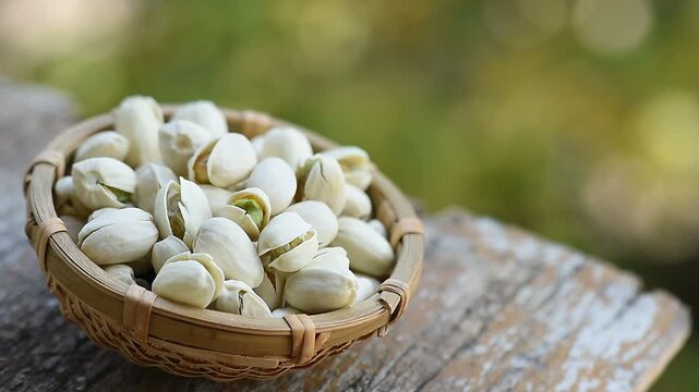 Pistachio or Pistacia vera seeds on natural background.